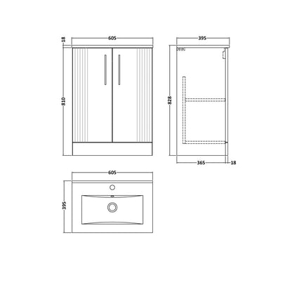 Nuie Deco 600mm Floor Standing 2 Door Vanity & Basin 2 Contemporary Satin Blue MFC Painted Gloss 828x605x395mm - JJ Building Materials