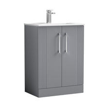 Nuie Deco 600mm Floor Standing 2 Door Vanity & Basin 2 Contemporary Satin Grey MFC Painted Gloss 828x605x395mm - JJ Building Materials