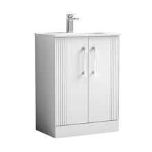 Nuie Deco 600mm Floor Standing 2 Door Vanity & Basin 2 Contemporary Satin White MFC Painted Gloss 828x605x395mm - JJ Building Materials