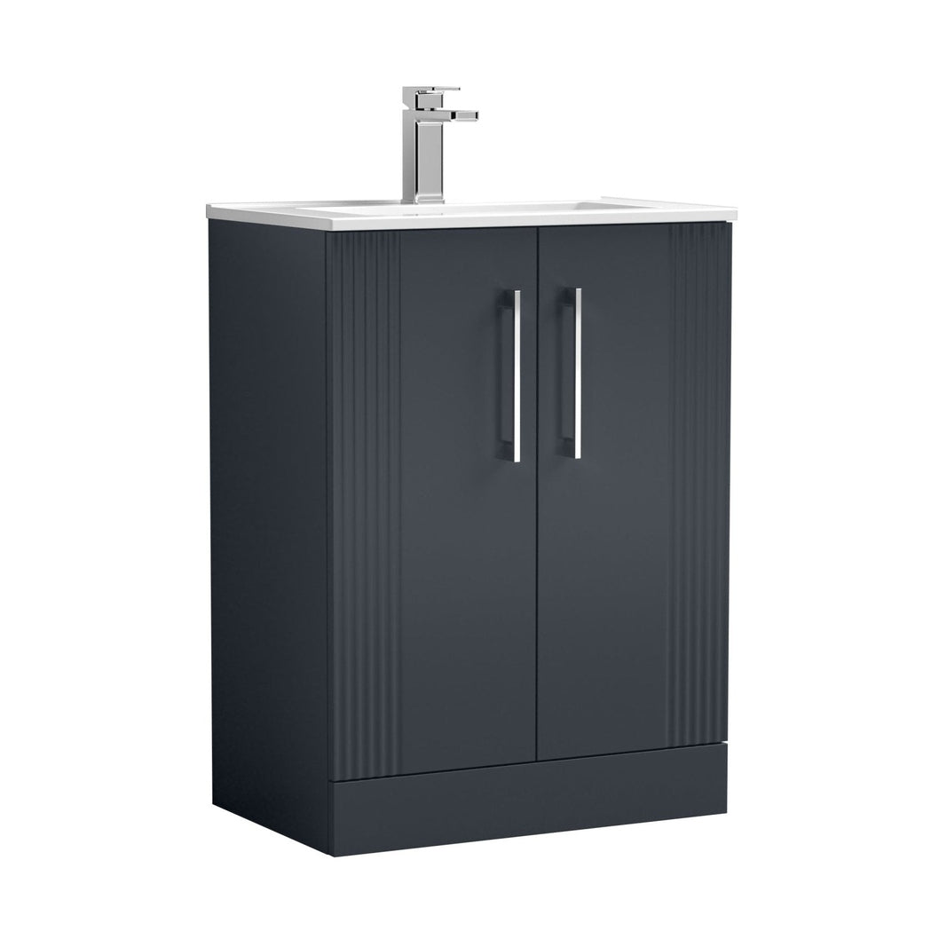 Nuie Deco 600mm Floor Standing 2 Door Vanity & Basin 2 Contemporary Soft Black MFC Painted Gloss 828x605x395mm - JJ Building Materials