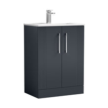 Nuie Deco 600mm Floor Standing 2 Door Vanity & Basin 2 Contemporary Soft Black MFC Painted Gloss 828x605x395mm - JJ Building Materials
