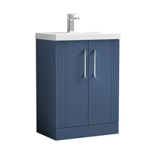 Nuie Deco 600mm Floor Standing 2 Door Vanity & Basin 3 Contemporary Satin Blue MFC Painted Gloss 860x610x395mm - JJ Building Materials