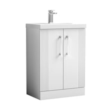 Nuie Deco 600mm Floor Standing 2 Door Vanity & Basin 3 Contemporary Satin White MFC Painted Gloss 860x610x395mm - JJ Building Materials