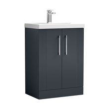 Nuie Deco 600mm Floor Standing 2 Door Vanity & Basin 3 Contemporary Soft Black MFC Painted Gloss 860x610x395mm - JJ Building Materials