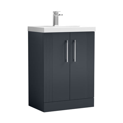 Nuie Deco 600mm Floor Standing 2 Door Vanity & Basin 3 Contemporary Soft Black MFC Painted Gloss 860x610x395mm - JJ Building Materials