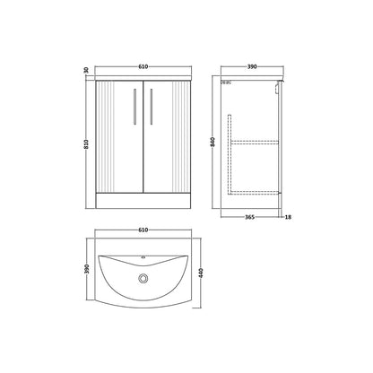 Nuie Deco 600mm Floor Standing 2 Door Vanity & Basin 4 Contemporary Satin Blue MFC Painted Gloss 840x610x440mm - JJ Building Materials