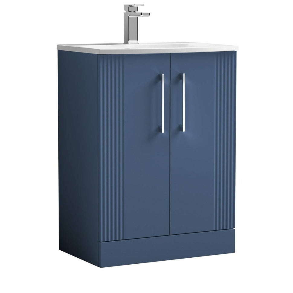 Nuie Deco 600mm Floor Standing 2 Door Vanity & Basin 4 Contemporary Satin Blue MFC Painted Gloss 840x610x440mm - JJ Building Materials