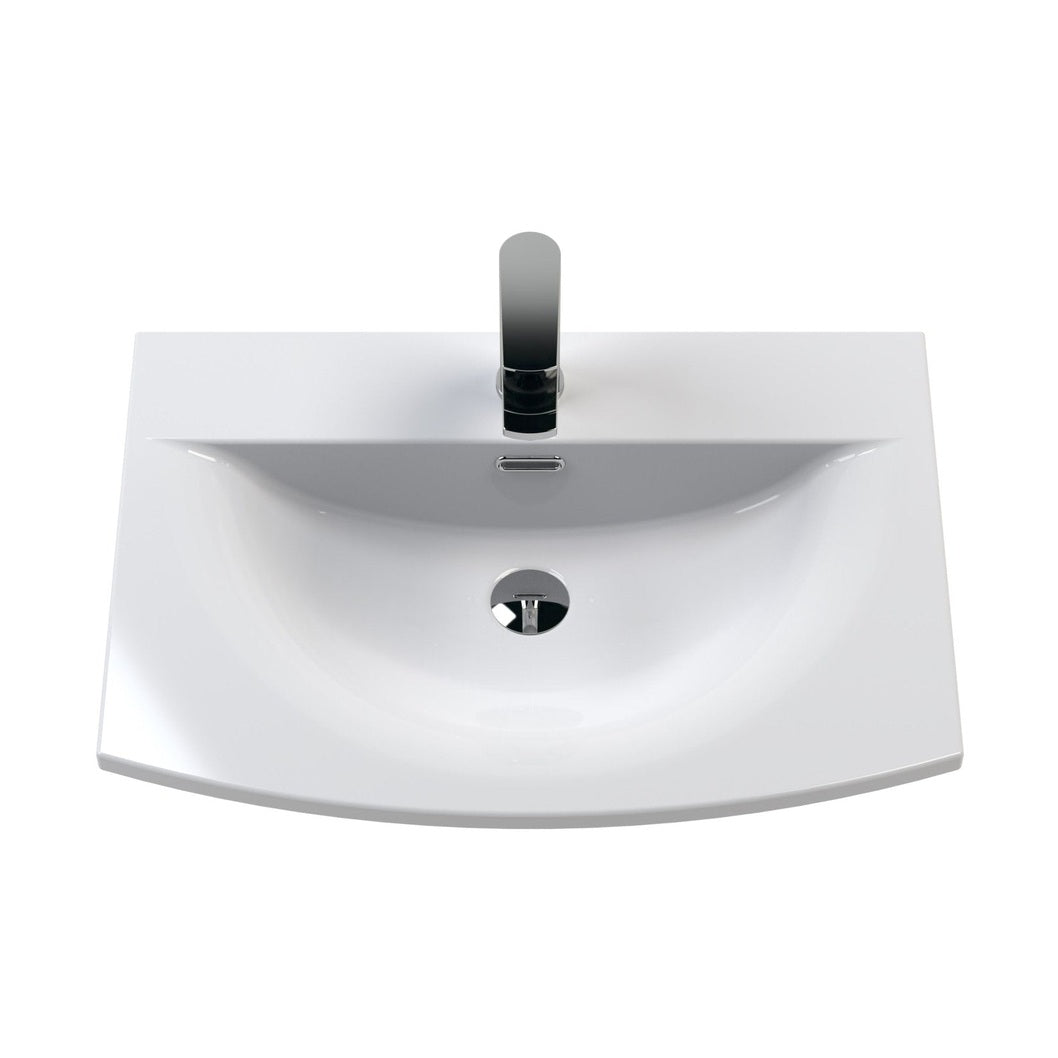 Nuie Deco 600mm Floor Standing 2 Door Vanity & Basin 4 Contemporary Satin Green MFC Painted Gloss 840x610x440mm - JJ Building Materials