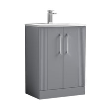 Nuie Deco 600mm Floor Standing 2 Door Vanity & Basin 4 Contemporary Satin Grey MFC Painted Gloss 840x610x440mm - JJ Building Materials