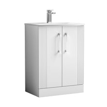 Nuie Deco 600mm Floor Standing 2 Door Vanity & Basin 4 Contemporary Satin White MFC Painted Gloss 840x610x440mm - JJ Building Materials