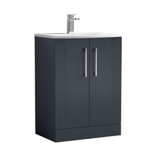 Nuie Deco 600mm Floor Standing 2 Door Vanity & Basin 4 Contemporary Soft Black MFC Painted Gloss 840x610x440mm - JJ Building Materials