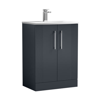 Nuie Deco 600mm Floor Standing 2 Door Vanity & Basin 4 Contemporary Soft Black MFC Painted Gloss 840x610x440mm - JJ Building Materials