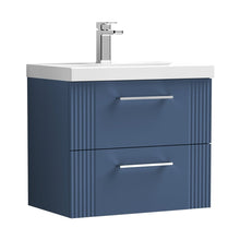 Nuie Deco 600mm Wall Hung 2 Drawer Vanity & Basin 1 Contemporary Satin Blue MFC Painted Gloss 540x610x390mm - JJ Building Materials