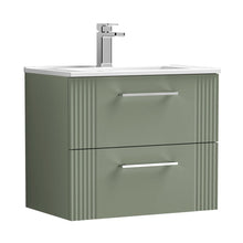 Nuie Deco 600mm Wall Hung 2 Drawer Vanity & Basin 2 Contemporary Satin Green MFC Painted Gloss 518x605x395mm - JJ Building Materials