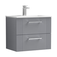 Nuie Deco 600mm Wall Hung 2 Drawer Vanity & Basin 2 Contemporary Satin Grey MFC Painted Gloss 518x605x395mm - JJ Building Materials