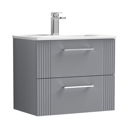 Nuie Deco 600mm Wall Hung 2 Drawer Vanity & Basin 2 Contemporary Satin Grey MFC Painted Gloss 518x605x395mm - JJ Building Materials