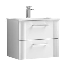 Nuie Deco 600mm Wall Hung 2 Drawer Vanity & Basin 2 Contemporary Satin White MFC Painted Gloss 518x605x395mm - JJ Building Materials