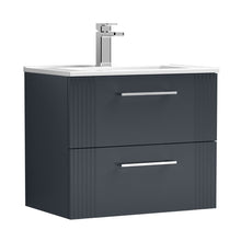 Nuie Deco 600mm Wall Hung 2 Drawer Vanity & Basin 2 Contemporary Soft Black MFC Painted Gloss 518x605x395mm - JJ Building Materials