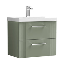 Nuie Deco 600mm Wall Hung 2 Drawer Vanity & Basin 3 Contemporary Satin Green MFC Painted Gloss 550x610x395mm - JJ Building Materials