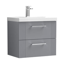 Nuie Deco 600mm Wall Hung 2 Drawer Vanity & Basin 3 Contemporary Satin Grey MFC Painted Gloss 550x610x395mm - JJ Building Materials