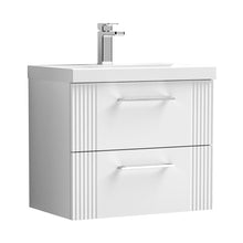 Nuie Deco 600mm Wall Hung 2 Drawer Vanity & Basin 3 Contemporary Satin White MFC Painted Gloss 550x610x395mm - JJ Building Materials