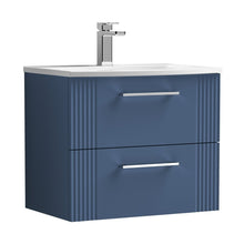 Nuie Deco 600mm Wall Hung 2 Drawer Vanity & Basin 4 Contemporary Satin Blue MFC Painted Gloss 530x610x440mm - JJ Building Materials