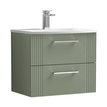 Nuie Deco 600mm Wall Hung 2 Drawer Vanity & Basin 4 Contemporary Satin Green MFC Painted Gloss 530x610x440mm - JJ Building Materials