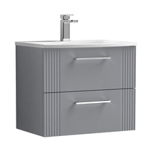Nuie Deco 600mm Wall Hung 2 Drawer Vanity & Basin 4 Contemporary Satin Grey MFC Painted Gloss 530x610x440mm - JJ Building Materials