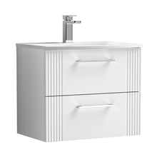 Nuie Deco 600mm Wall Hung 2 Drawer Vanity & Basin 4 Contemporary Satin White MFC Painted Gloss 530x610x440mm - JJ Building Materials