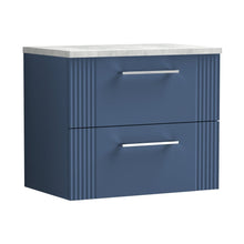 Nuie Deco 600mm Wall Hung 2 Drawer Vanity & Laminate Top Contemporary Satin Blue MFC Painted Gloss 522x605x390mm - DPF393LBG - JJ Building Materials