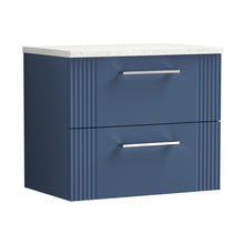 Nuie Deco 600mm Wall Hung 2 Drawer Vanity & Laminate Top Contemporary Satin Blue MFC Painted Gloss 522x605x390mm - DPF393LSW - JJ Building Materials