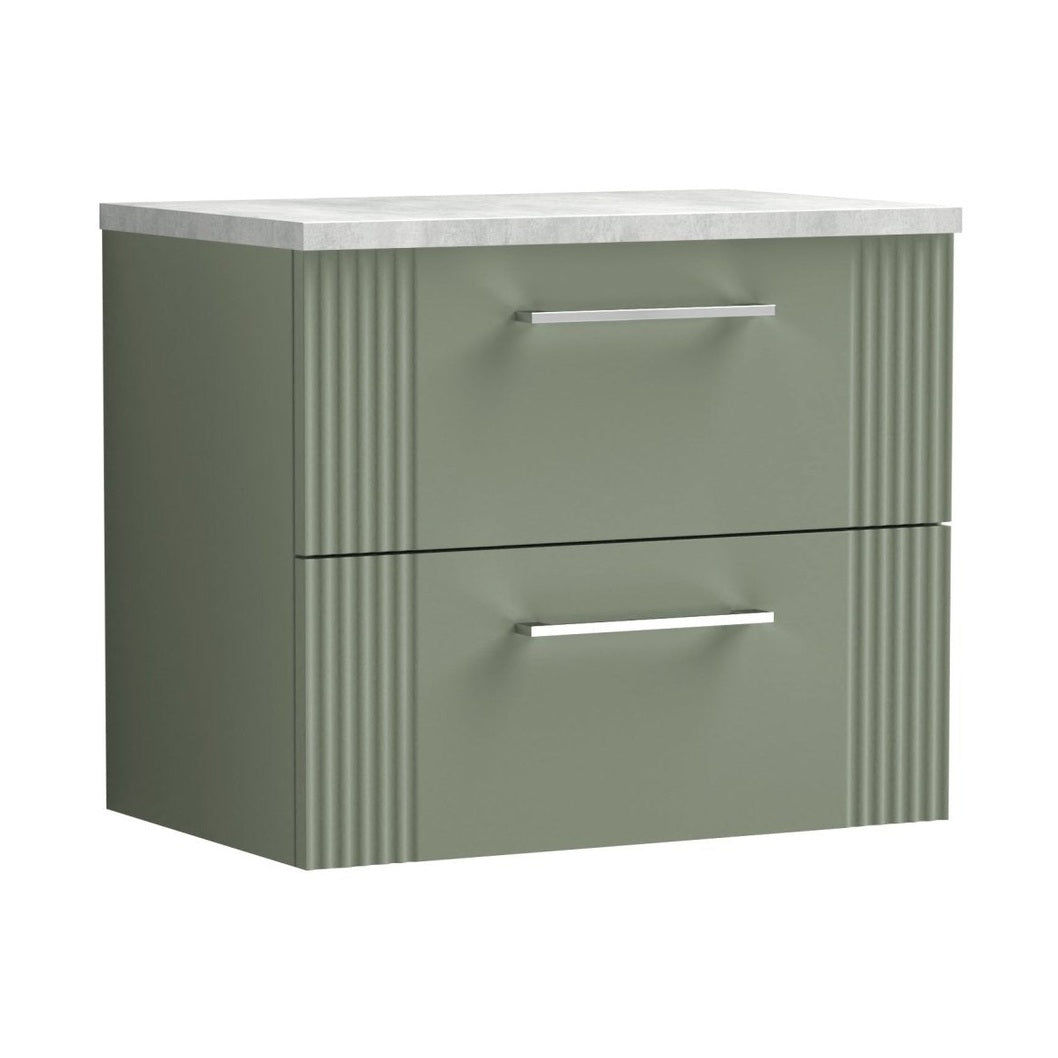 Nuie Deco 600mm Wall Hung 2 Drawer Vanity & Laminate Top Contemporary Satin Green MFC Painted Gloss 522x605x390mm - DPF893LBG - JJ Building Materials