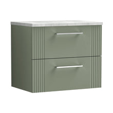Nuie Deco 600mm Wall Hung 2 Drawer Vanity & Laminate Top Contemporary Satin Green MFC Painted Gloss 522x605x390mm - DPF893LBG - JJ Building Materials