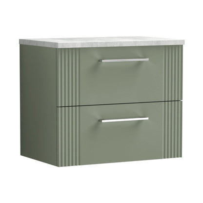 Nuie Deco 600mm Wall Hung 2 Drawer Vanity & Laminate Top Contemporary Satin Green MFC Painted Gloss 522x605x390mm - DPF893LBG - JJ Building Materials