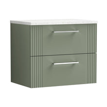 Nuie Deco 600mm Wall Hung 2 Drawer Vanity & Laminate Top Contemporary Satin Green MFC Painted Gloss 522x605x390mm - DPF893LSW - JJ Building Materials