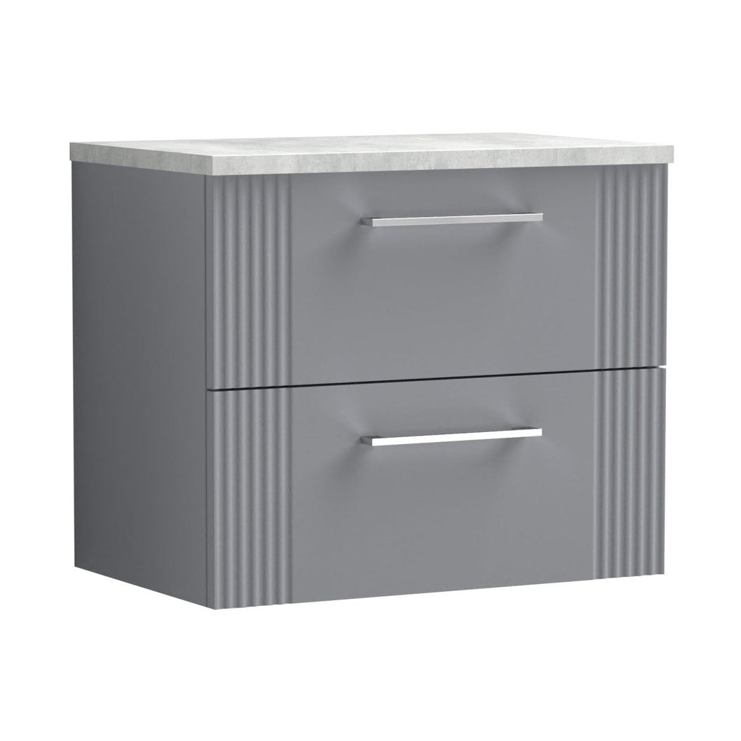 Nuie Deco 600mm Wall Hung 2 Drawer Vanity & Laminate Top Contemporary Satin Grey MFC Painted Gloss 522x605x390mm - DPF293LBG - JJ Building Materials