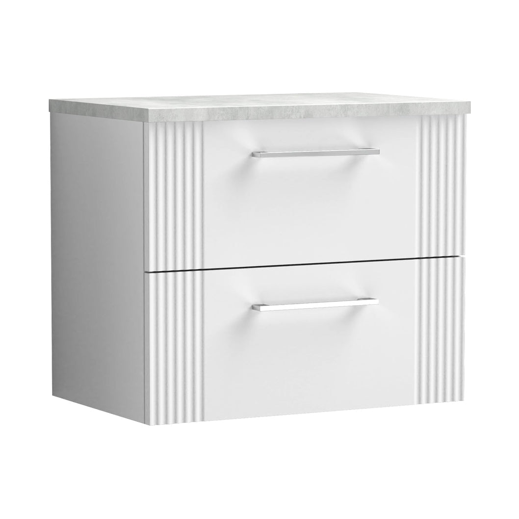 Nuie Deco 600mm Wall Hung 2 Drawer Vanity & Laminate Top Contemporary Satin White MFC Painted Gloss 522x605x390mm - DPF193LBG - JJ Building Materials