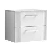 Nuie Deco 600mm Wall Hung 2 Drawer Vanity & Laminate Top Contemporary Satin White MFC Painted Gloss 522x605x390mm - DPF193LBG - JJ Building Materials