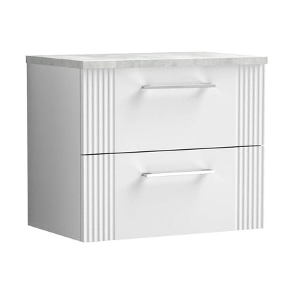 Nuie Deco 600mm Wall Hung 2 Drawer Vanity & Laminate Top Contemporary Satin White MFC Painted Gloss 522x605x390mm - DPF193LBG - JJ Building Materials