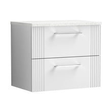 Nuie Deco 600mm Wall Hung 2 Drawer Vanity & Laminate Top Contemporary Satin White MFC Painted Gloss 522x605x390mm - DPF193LSW - JJ Building Materials