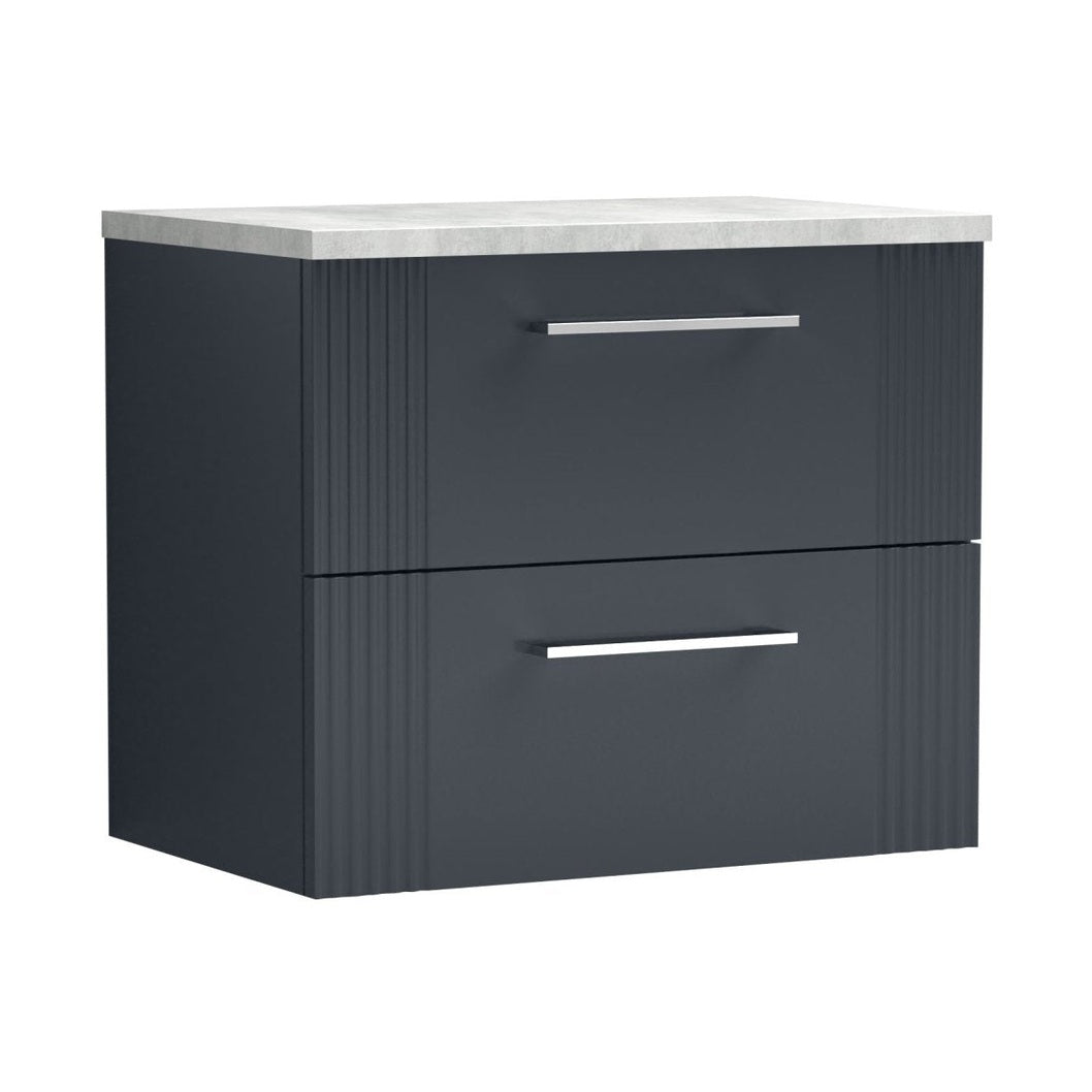 Nuie Deco 600mm Wall Hung 2 Drawer Vanity & Laminate Top Contemporary Soft Black MFC Painted Gloss 522x605x390mm - DPF1493LBG - JJ Building Materials