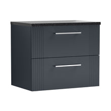 Nuie Deco 600mm Wall Hung 2 Drawer Vanity & Laminate Top Contemporary Soft Black MFC Painted Gloss 522x605x390mm - DPF1493LSB - JJ Building Materials