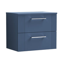 Nuie Deco 600mm Wall Hung 2 Drawer Vanity & Worktop Contemporary Satin Blue MFC Painted Gloss 518x605x390mm - JJ Building Materials