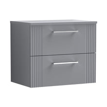Nuie Deco 600mm Wall Hung 2 Drawer Vanity & Worktop Contemporary Satin Grey MFC Painted Gloss 518x605x390mm - JJ Building Materials