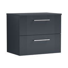 Nuie Deco 600mm Wall Hung 2 Drawer Vanity & Worktop Contemporary Soft Black MFC Painted Gloss 518x605x390mm - JJ Building Materials