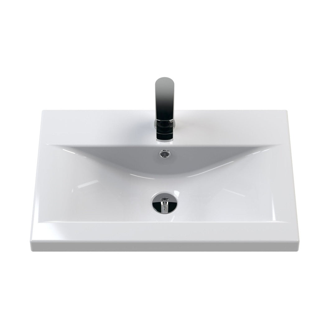 Nuie Deco 600mm Wall Hung Single Drawer Vanity & Basin 1 Contemporary Satin Green MFC Painted Gloss 399x610x390mm - JJ Building Materials