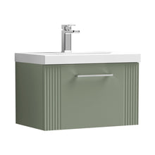 Nuie Deco 600mm Wall Hung Single Drawer Vanity & Basin 1 Contemporary Satin Green MFC Painted Gloss 399x610x390mm - JJ Building Materials
