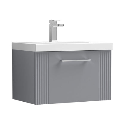 Nuie Deco 600mm Wall Hung Single Drawer Vanity & Basin 1 Contemporary Satin Grey MFC Painted Gloss 399x610x390mm - JJ Building Materials
