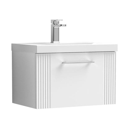 Nuie Deco 600mm Wall Hung Single Drawer Vanity & Basin 1 Contemporary Satin White MFC Painted Gloss 399x610x390mm - JJ Building Materials