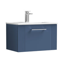 Nuie Deco 600mm Wall Hung Single Drawer Vanity & Basin 2 Contemporary Satin Blue MFC Painted Gloss 377x605x395mm - JJ Building Materials
